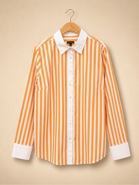 TALBOTS Orange White Stripe Cotton Button Up Shirt Preppy Coastal S